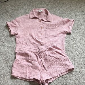 Pink Button-Up Short Set